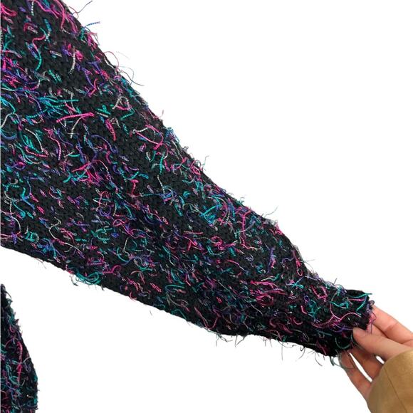 Side Effects Vintage 80s Speckled Eyelash Fuzzy Mock Neck Bishop Sleeve Sweater - Picture 5 of 5